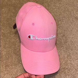 Bright pink champion hat.